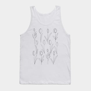 Tulip One Line Art Flowers Black And White Tank Top